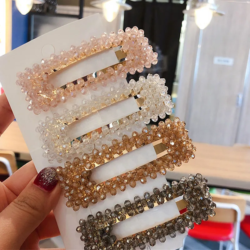 1pc Crystal Handmade Girls Hair Clip Solid Bobby Barrette Arcylic Rhinestone Women Hollow Styling Accessories | Красота и здоровье