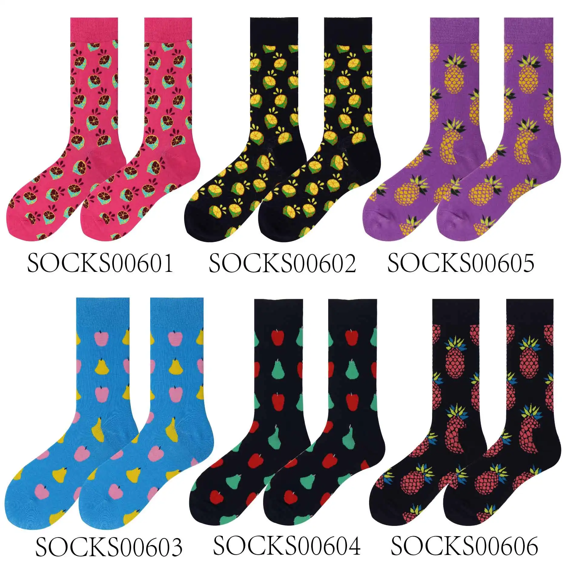 6pairs00601 Забавные хлопковые носки с принтом счастливой пары цветные вишни желтые или черные базовые узоры серии - Цвет: 6pairs00601