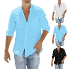 2021 Новая мужская Повседневная Блузка на каждый день из хлопка и льна рубашка свободные топы рубашка с длинными рукавами в стиле ретро и карманами, Цвет топ размера плюс 5XL