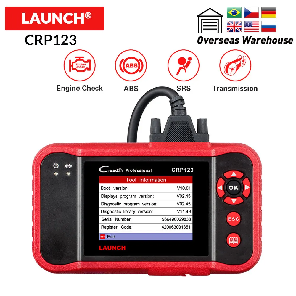 Launch Creader CRP123 X431 сканер кода obd2 диагностический инструмент поддержка ABS/SRS/трансмиссия/двигатель CRP123E Пожизненное бесплатное обновление
