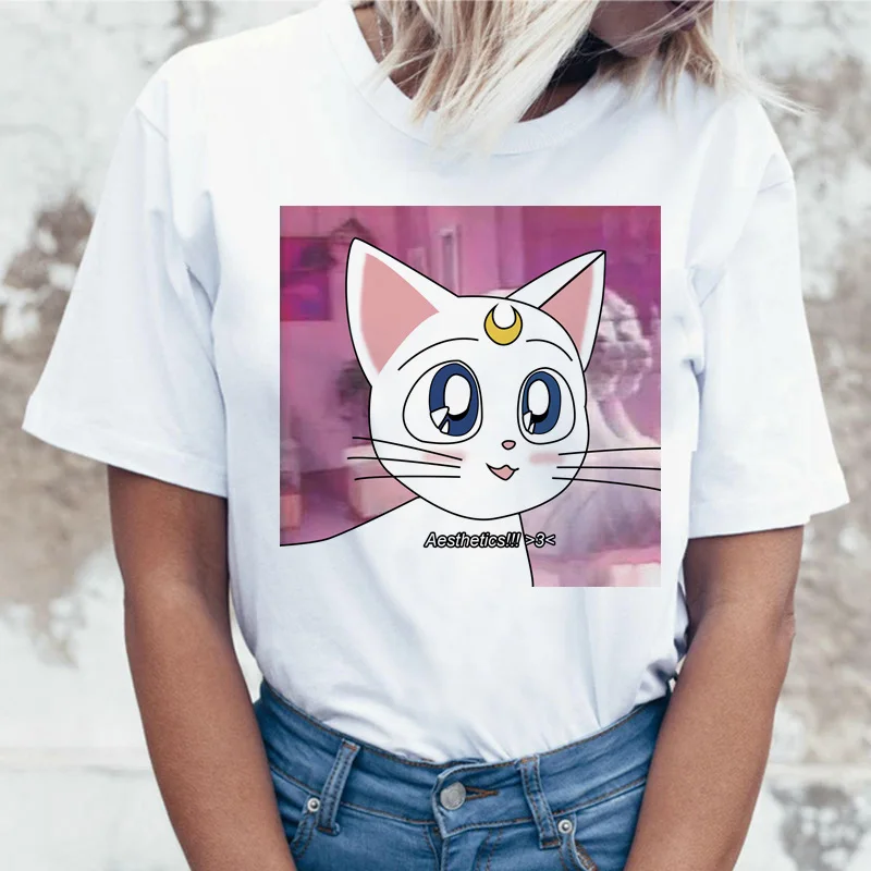 Женская летняя повседневная футболка с коротким рукавом sailor moon 90s женская в