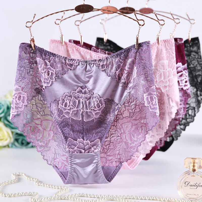 

Large Size High Waist Panties Women Underwear Sexy Lace Transparent Hollow Plus Size Satin Briefs Big Pantie Female 4xl 5xl 6xl