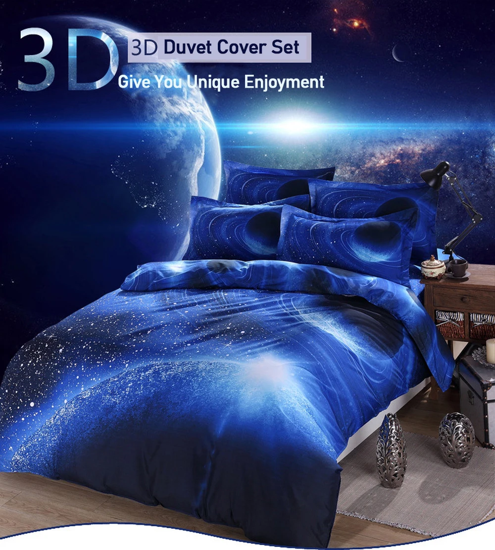 3D Galaxy пододеяльник модные комплекты постельного белья Вселенная космическое пространство тематическое постельное белье плоский лист 2шт/3 шт/4 шт один двойной размер