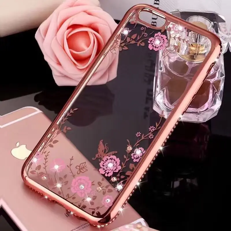 Роскошный цветочный чехол с алмазной рамкой для iPhone XR XS MAX 4 SE 5 5S 6 6S 7 8 Plus X