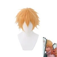 chainsaw man denji wig cosplay costume golden short heat resistant synthetic hair halloween