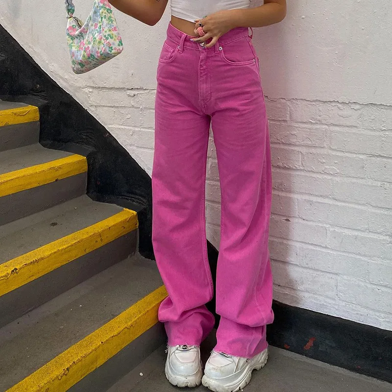 

New European and American loose street hot girl 2021 fashion slim retro wide-legged thin high-waisted straight jeans women