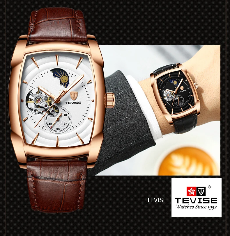 Tevise автоматические механические наручные часы Tourbillon Moon Phase часы лучший бренд мужские спортивные наручные часы с намоткой Relogio Masculino