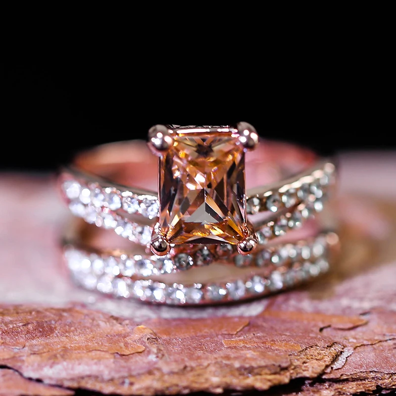 Роскошный набор колец с оранжевым квадратным камнем обручальные Подарочные