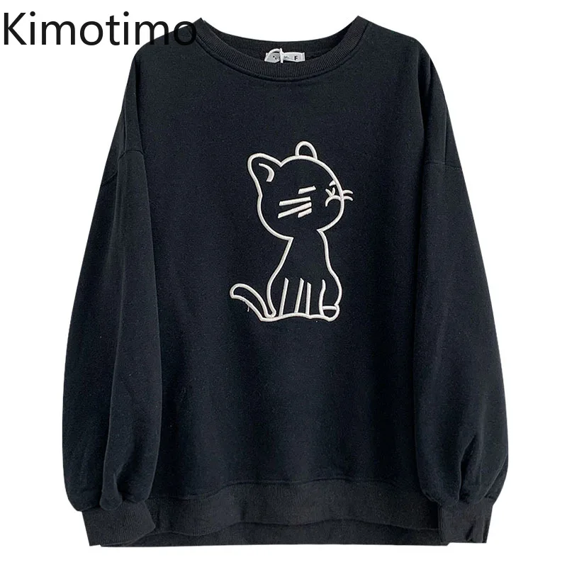 

Kimotimo Cartoon Print Pullover Women Korean Ins Casual O-neck All-match Sweatshirt Autumn Winter Long Sleeve Clothes for Teens