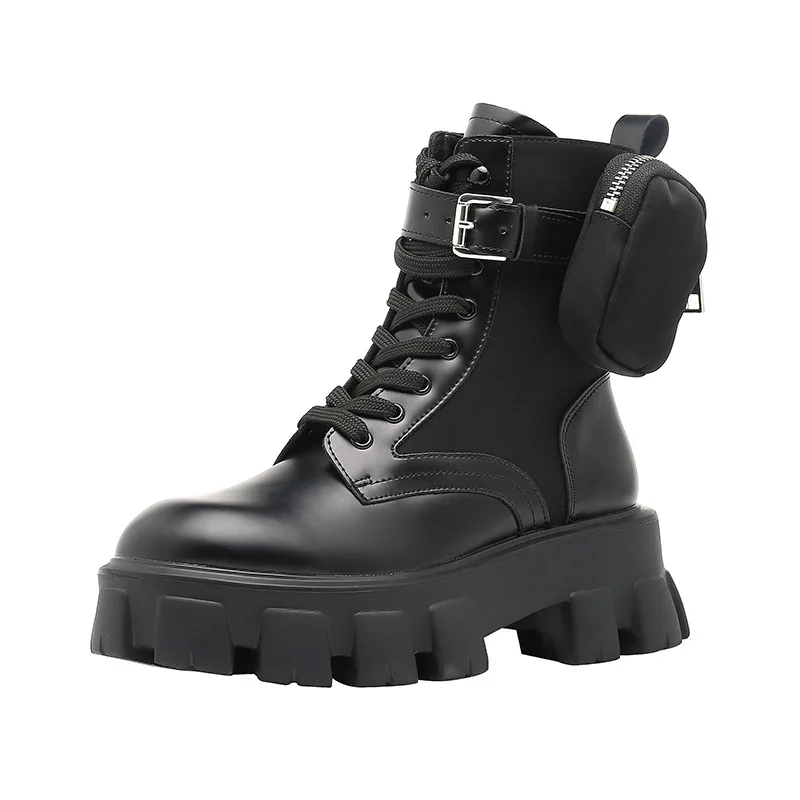 

Western Boots Women Thick Sole Casual Lace Up Martin Pocket Boot Women Trend Platform Motorcycle Boot Ankle Shoes