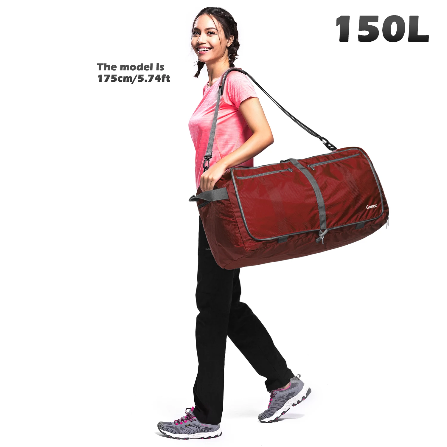 Red 150L Gonex 100 л дорожная сумка для багажа 210D нейлоновая Женская и мужская дорожная сумка для путешествий Сверхлегкая складная сумка для отдыха и деловой поездки - Цвет: Red 150L