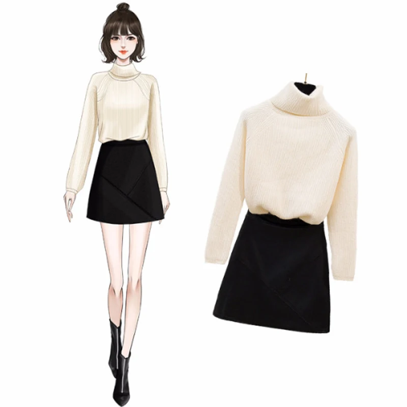 

Autumn Winter Women Clothes Casual Women 2 Pcs Sets Long Sleeve Sweater Knitted Tops+Leather Skirt Set Women 2 Pieces Suit S-XL