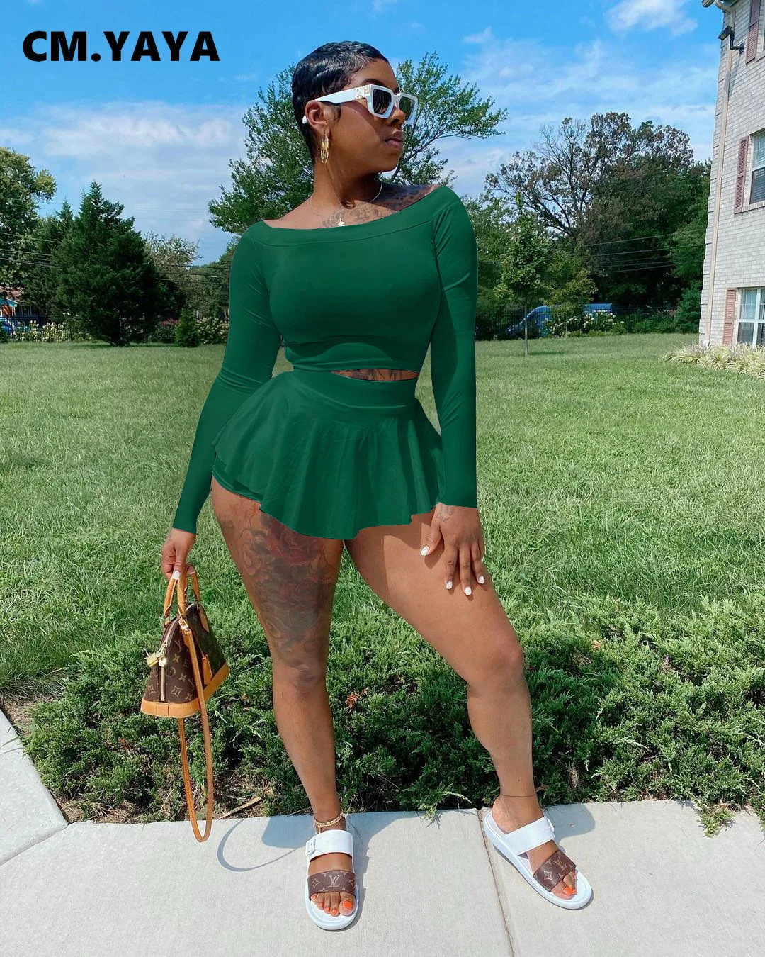 Женский комплект из двух предметов CM.YAYA однотонный облегающий укороченный Топ с