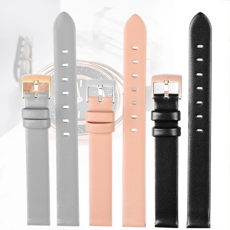 

Calfskin Strap For Swarovski Watch Women Crystalline Oval White Tone 5158517/5158544 12mm Watch Band Pin Buckle Pink /Grey/Black