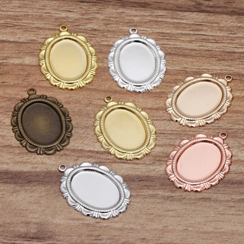 

SIXTY TOWFISH 50 Pieces Tray size: 13*18mm Copper Lace Pendant Blank Cameo Cabochon Setting Findings Jewelry Accessories