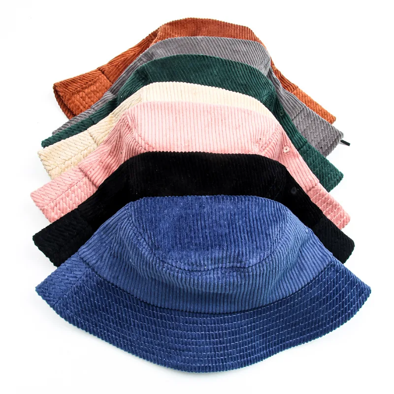 

Women Solid Candy Color Corduroy Bucket Hats Winter Cottton Pink Fashion Sun Panama Caps Fishing Black Spring Fisherman's Hat
