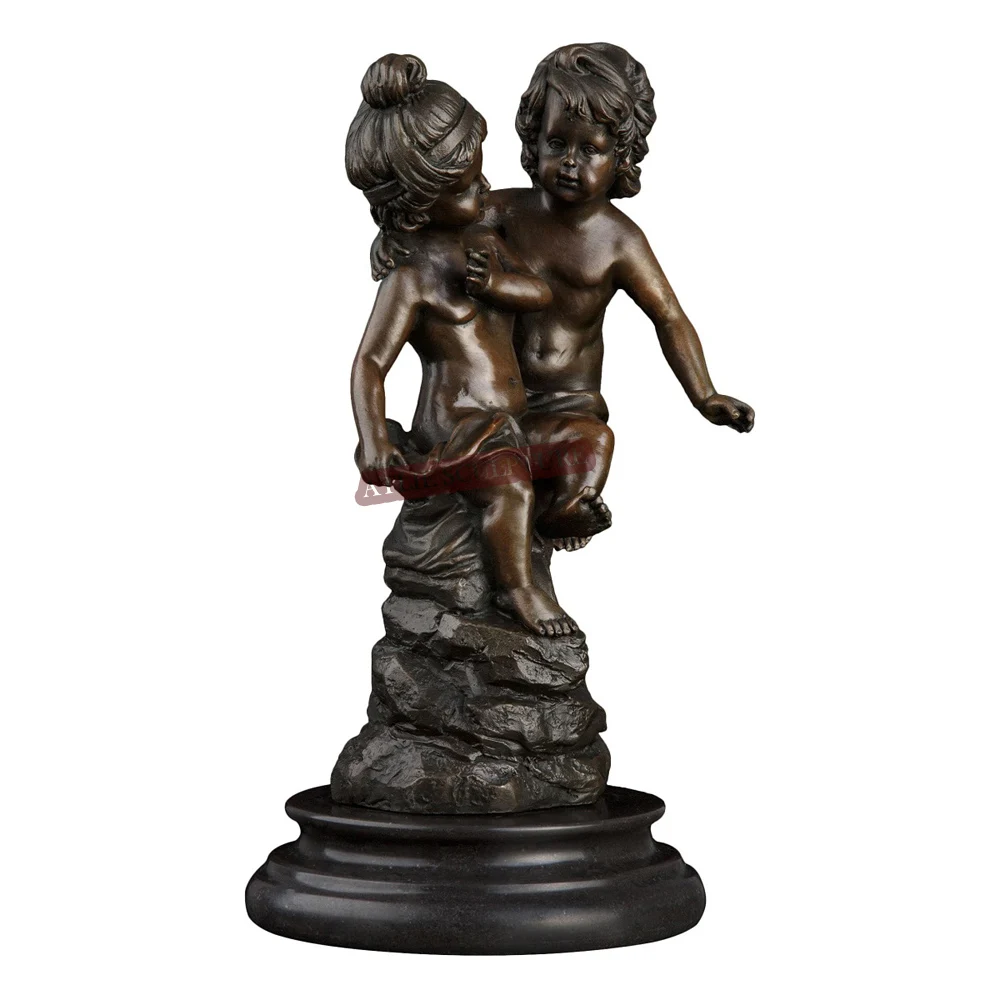 Симпатичная Бронзовая статуя для маленьких детей с надписью Love Boy дружба