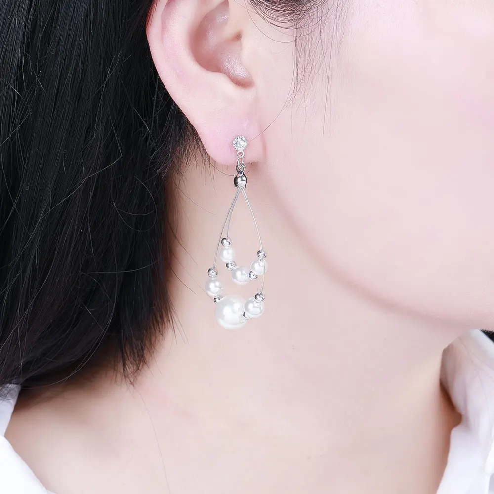 HanCheng модные висячие серьги с жемчугом Стразы длинные для женщин ювелирные