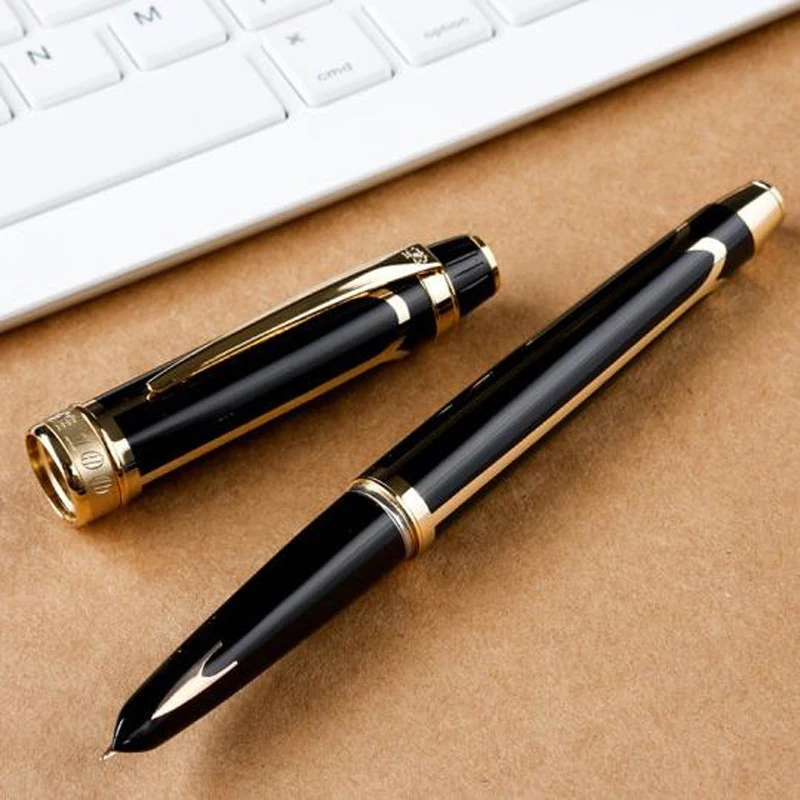 Hero 100 14K Gold Nib Brand New Fully Metal Fountain Pen Arrow Mark Authentic Business Black-Golden Clip Ink Pen Writing Gift Se