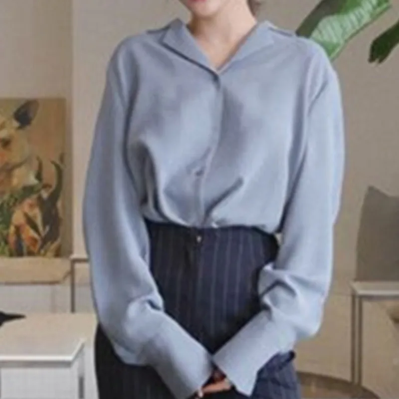 

Women's 2021 New Style Female Temperament Chiffon Tops Loose Long-Sleeve Bottoming Shirt Casual Office Spring and Autumn Lapel