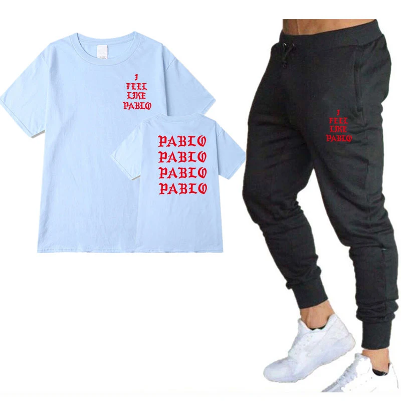 Мужской комплект из футболки и брюк с принтом Пабло Канье Уэста в стиле хип-хоп |