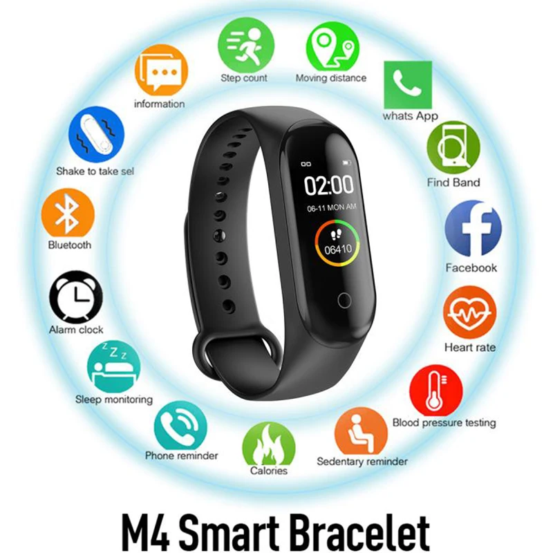 

M4 Smartband Fashion Men's Watch Bluetooth Clock Heart Rate Blood Pressure Monitoring Tracker Fitness Wristband watch for women