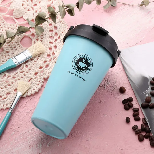 Light Blue UPORS портативная кофейная кружка 500 мл из нержавеющей стали с двойными стенками с вакуумной изоляцией, дорожная кружка с герметичной крышкой, стакан с широким горлом - Цвет: Light Blue