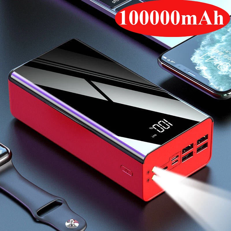 

100000mAh Power Bank Portable Charger 4 USB Powerbank External Battery Pack Poverbank for iPhone 12 iPad Macbook Phones Tablets