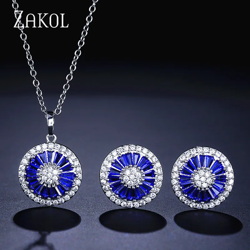ZAKOL высокое качество CZ Кристалл Женская мода ювелирные изделия блестящий круглый