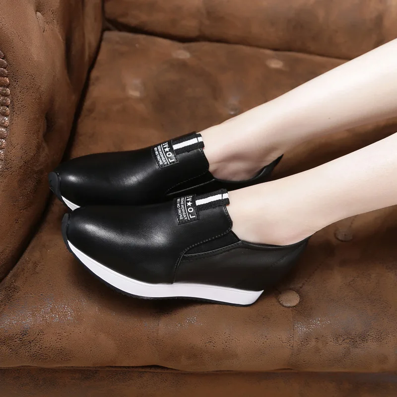 Wedges for Women Loafer Shoes Platform Sneaker Women White Black Hidden Heel Leather Casual Shoes Women Chunky Sneakers Femme