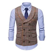 Coletes casuais masculinos swallow gird duplo breasted fino ajuste negócio colete bolso xale colarinho terno masculino colete formal (3)