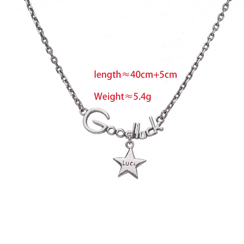 

IHUES 925 Sterling Silver Star Tassel "Goodluck" Letter Necklace Handmade Anti-allergic Necklace For Women Best Gift