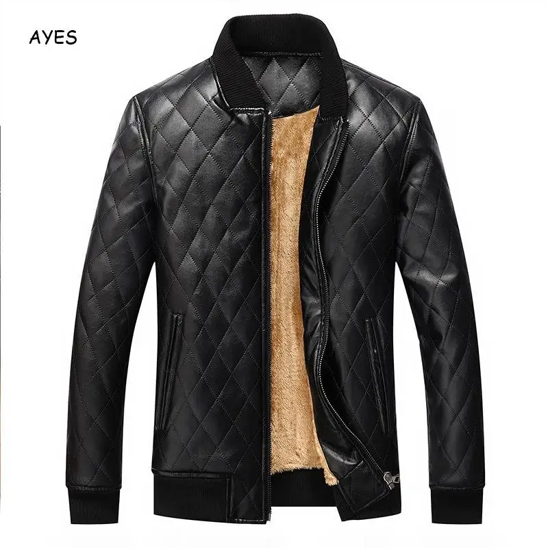 

Куртка-бомбер мужская из искусственной кожи, однотонная, цвет хаки, черный, 2020, плотная, теплая, 2xl, Осень-зима, куртка в стиле панк на молнии