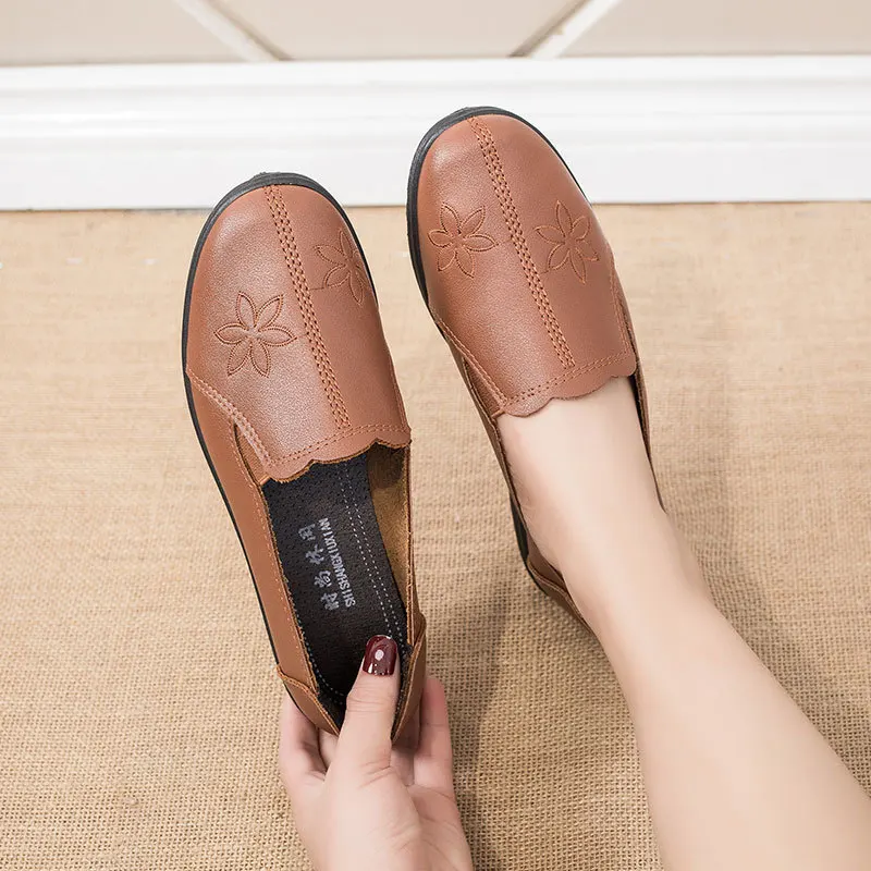 Leather Loafers Women Shoes Spring Summer Women Casual Shoes Fashion Flower Loafers Mocasines Soft Sole Female Flats Shoes