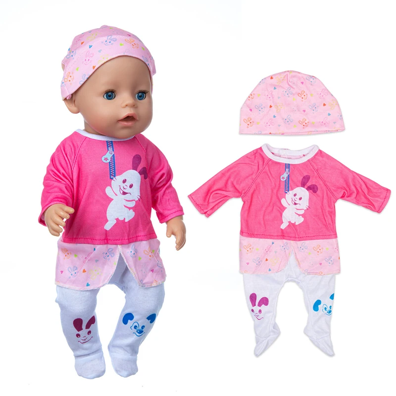 

2021 Baby New Born Fit 18 inch Doll Clothes Accessories Rabbit Hat Jumpsuit For Baby Birthday Gift