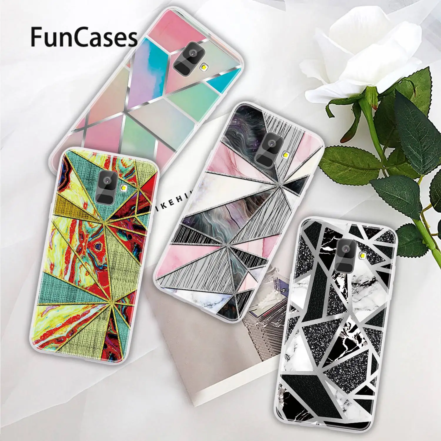 Чехлы для etui samsung A6 2018 с геометрическими фигурами мягкий силиконовый защитный