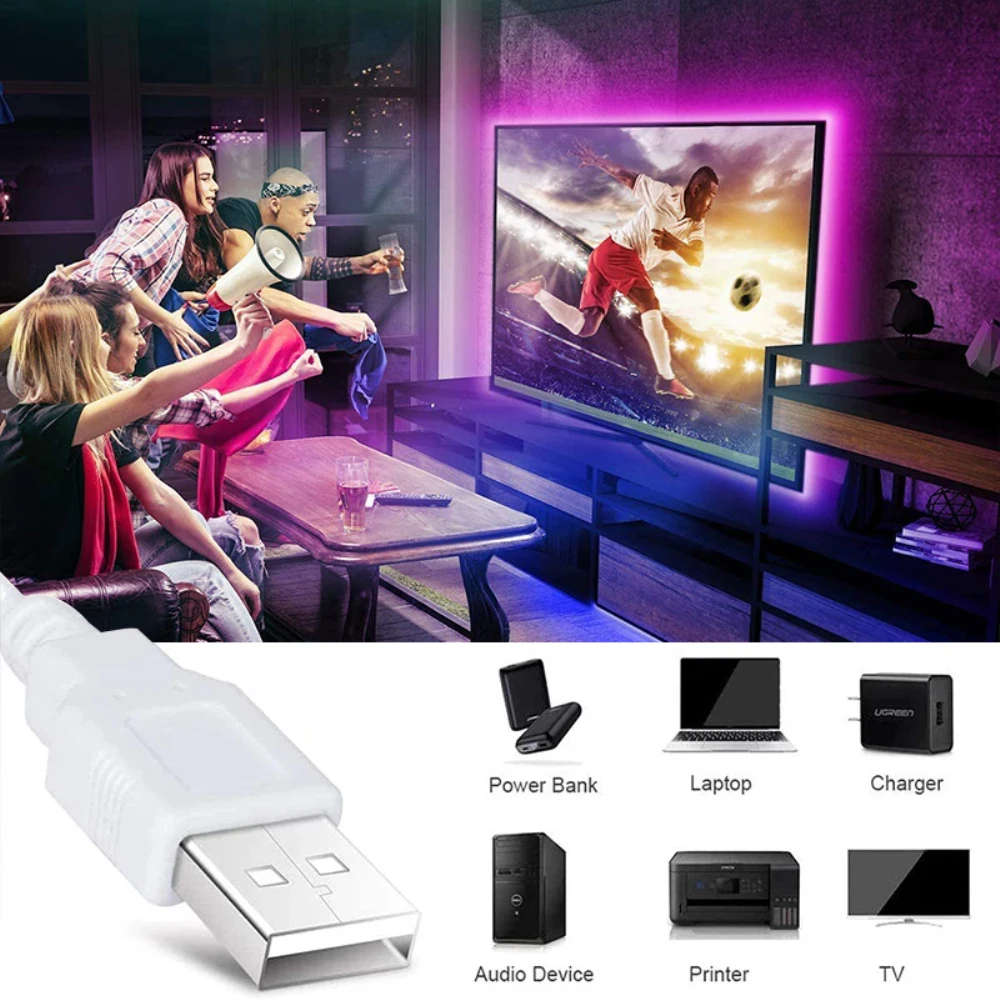 Светодиодная лента RGB 2835 с USB-кабелем и 3 кнопками управления 5 в постоянного тока