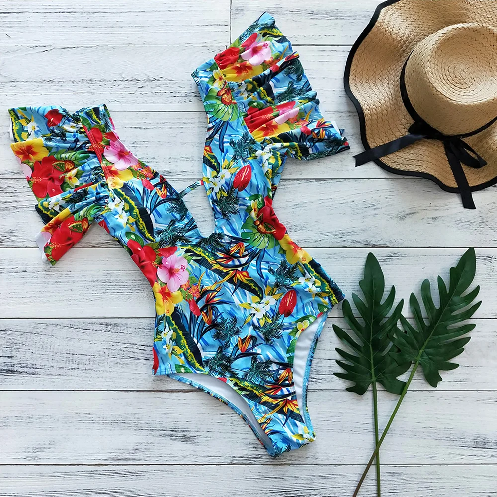 2020 сексуальный цельный купальник женский с цветочным принтом боди Летний