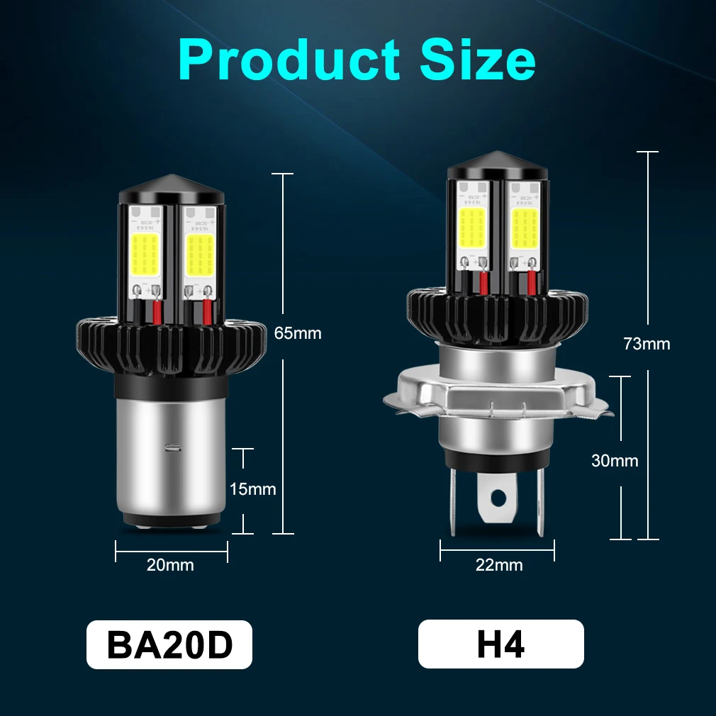 

Motorcycle Headlight LED BA20D H6 H4 Bulbs Hi Lo Beam Moto Lamp 6000K White 12V 1200LM Lights