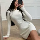 Женская вязаная юбка, новинка сезона осень-зима 2021, модное белое вязаное облегающее платье-футляр с капюшоном и длинными рукавами, оптовая продажа