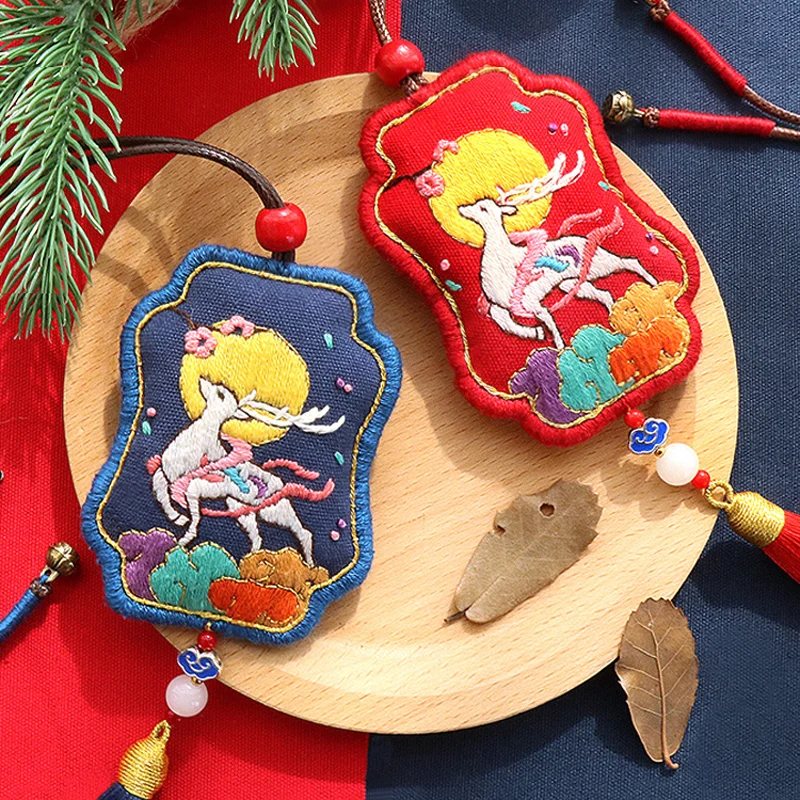 

2020 DIY Embroidery kit with Hoop, Amulet Necklace, Feng Shui Car Pendant Deer, Cross Stitch Needlework Sewing Art, Friend GIft