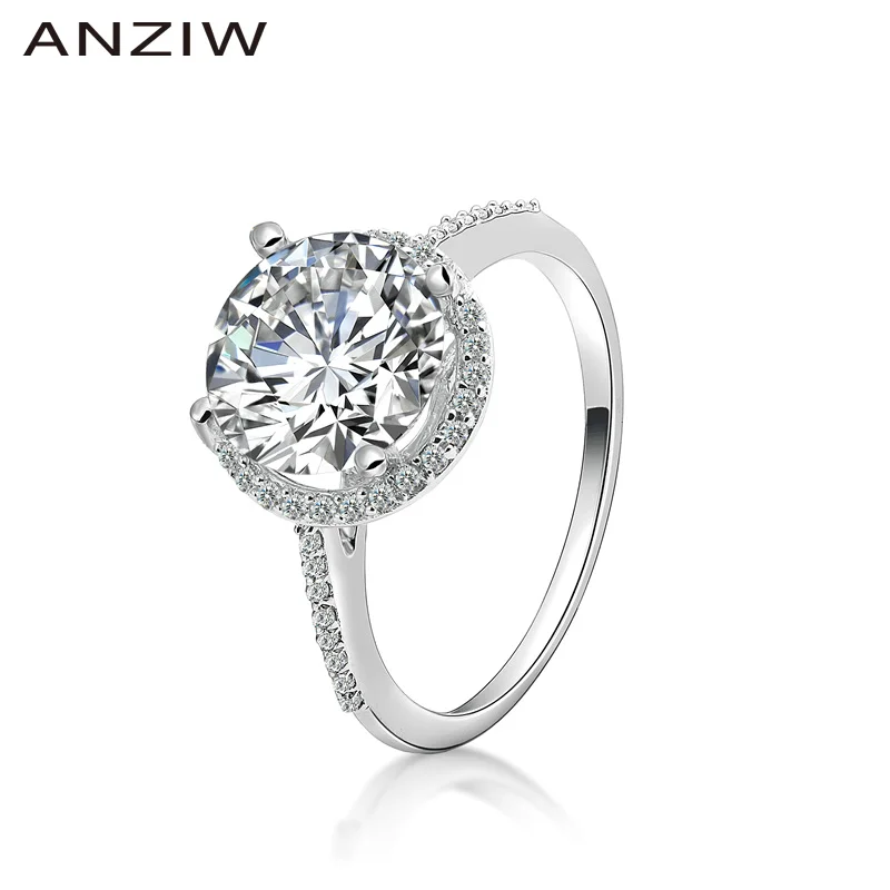 ANZIW модные кольца из стерлингового серебра 925 пробы для свадьбы помолвки круглые
