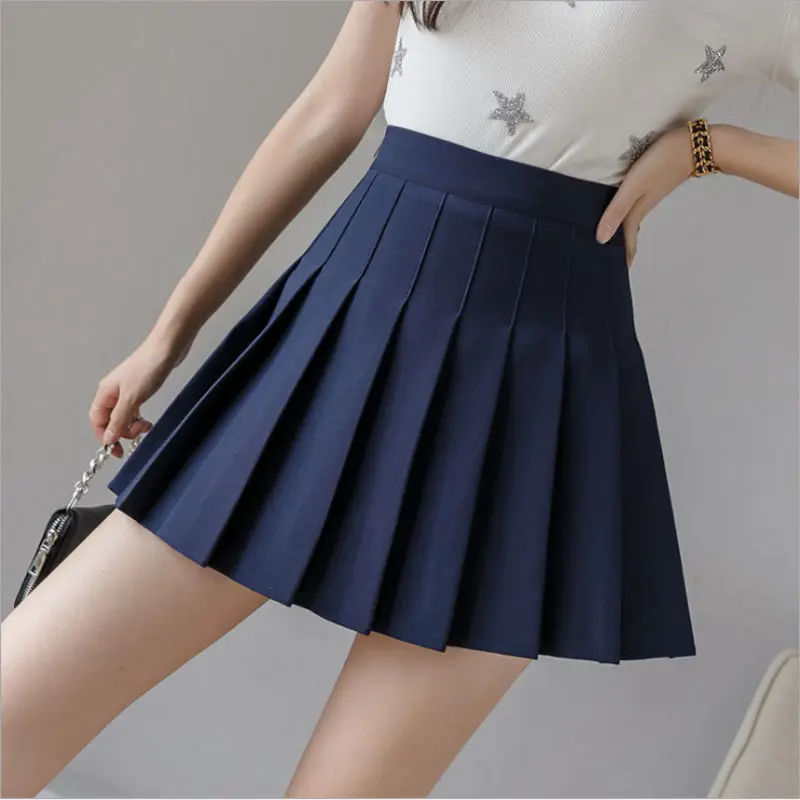 

Girls Women High Waisted Plain Pleated Skirt Skater Tennis School Uniforms A-Line Mini Skirt Lining Shorts