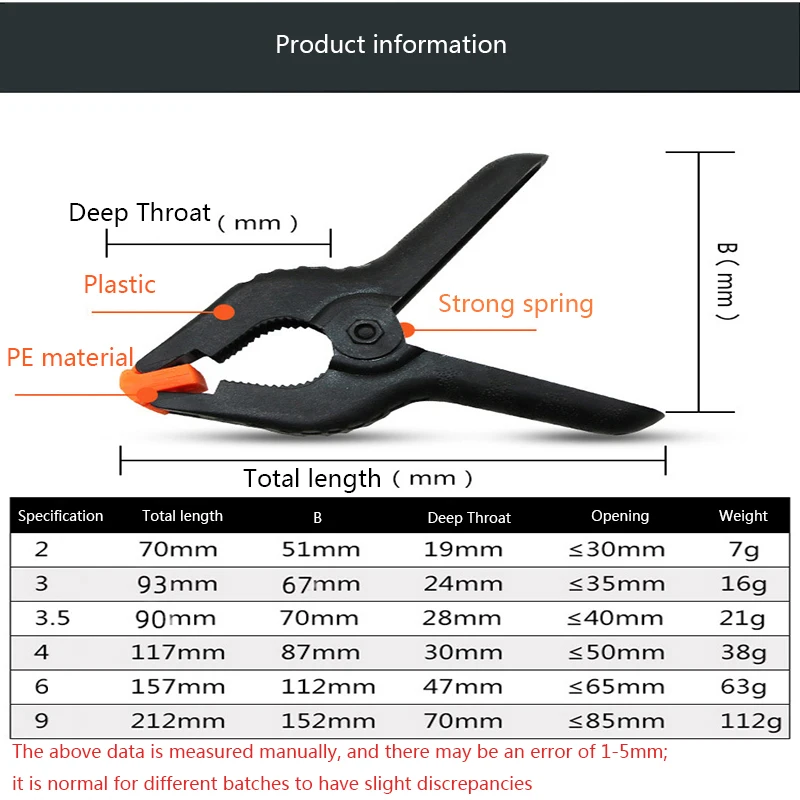 Нейлоновый зажим для деревообработки регулируемый пластиковый пружинный 2/3/4/6