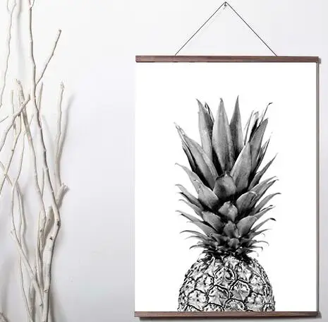 

Черно-белый художественный постер на холсте с ананасом, декоративная картина из массива дерева, висячий свиток