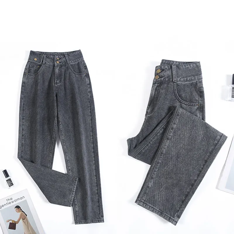 

Mom Jeans Women Loose Straight Denim Pants Spring 2021 New Trendy High-waisted Thin Grey Blue Harlan Trousers Autumn Streetwear
