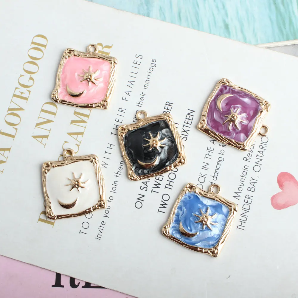 

Zinc Alloy Golden Square Enamel Stars Moon Charms 10pcs/Lot 22MM*25MM For DIY Fashion Jewelry Finding Making Accessories