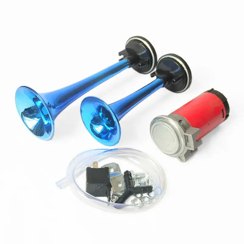178DB синий 12V Воздушный гудок двойной труба компрессор комплект для автомобиля