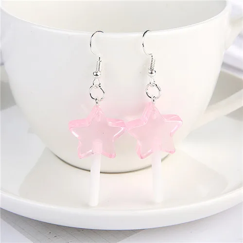 Transparent pink 1 пара, женские серьги, полимерные, ремесло, конфеты, леденец, bff, дружба, Висячие серьги для женщин, детей, ювелирные изделия - Окраска металла: Transparent pink