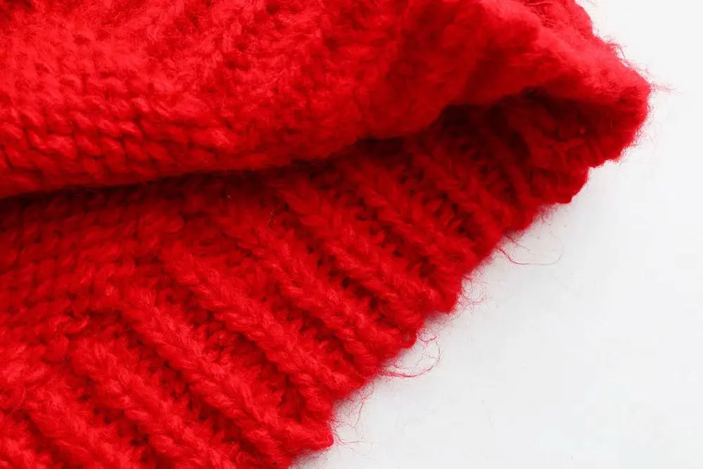 ZA женский свитер осень зима красный зеленый круглый вырез Толстый Пуловер